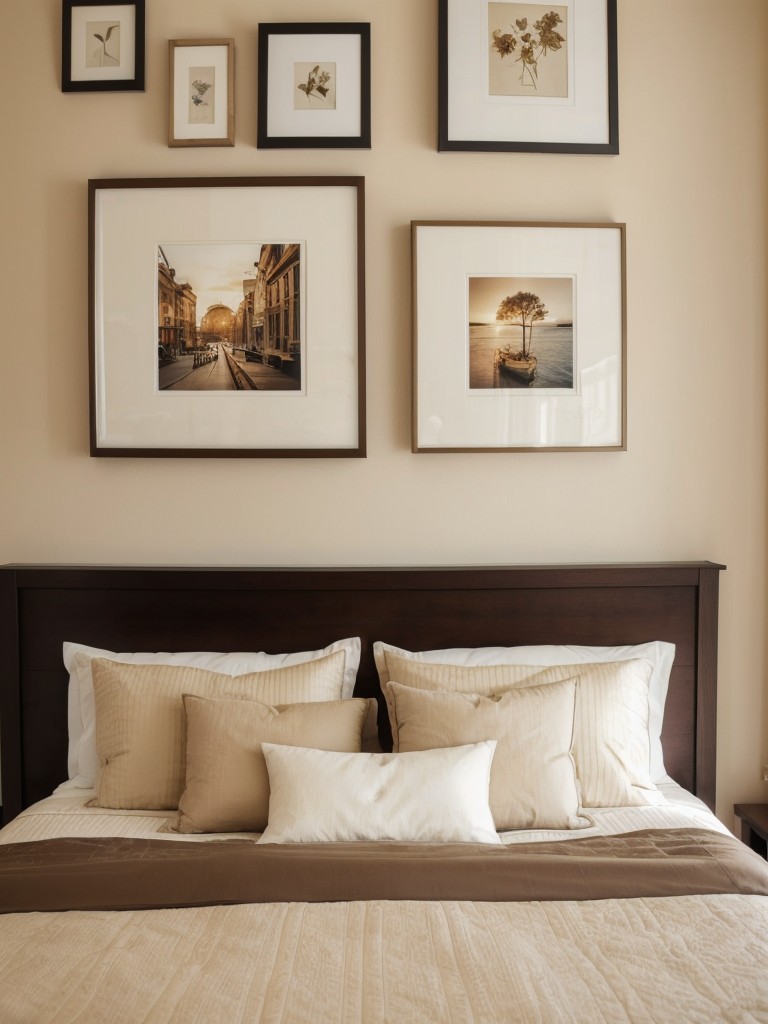 Cozy up Your Bedroom with Beige Decor. Elevate Your Space with a Stunning Gallery Wall.