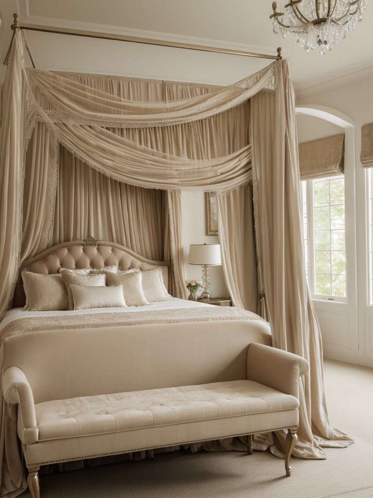 Romantic Beige Bedroom Inspo: Soft Textures, Canopy Dreams, Lace Curtains!