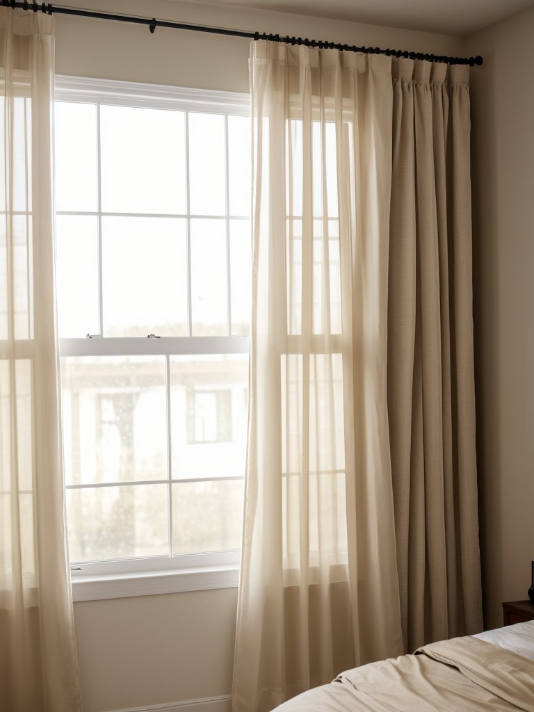 Beige Bedroom Bliss: Elevate Your Apartment with Layered Curtains