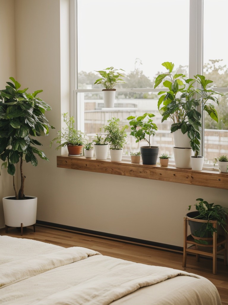 Minimalist Beige Bedroom with Greenery for an Organic Touch