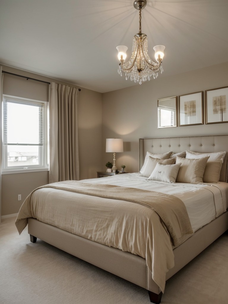 Beige Bedroom Bliss: Minimalist Decor with Elegant Lighting