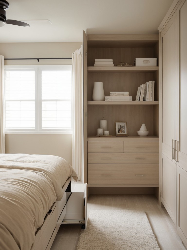 Beige Bedroom Bliss: Stylish & Smart Storage for Apartments!