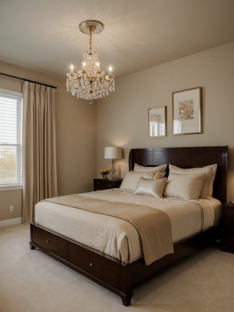 Timeless Elegance: Beige Bedroom Inspo with a Stunning Chandelier