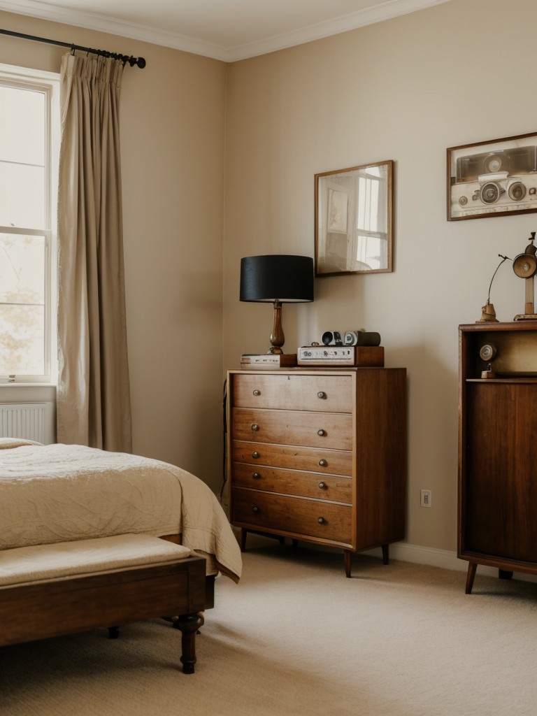 Vintage-inspired Bedroom Decor: Embrace Beige & Retro Vibes.