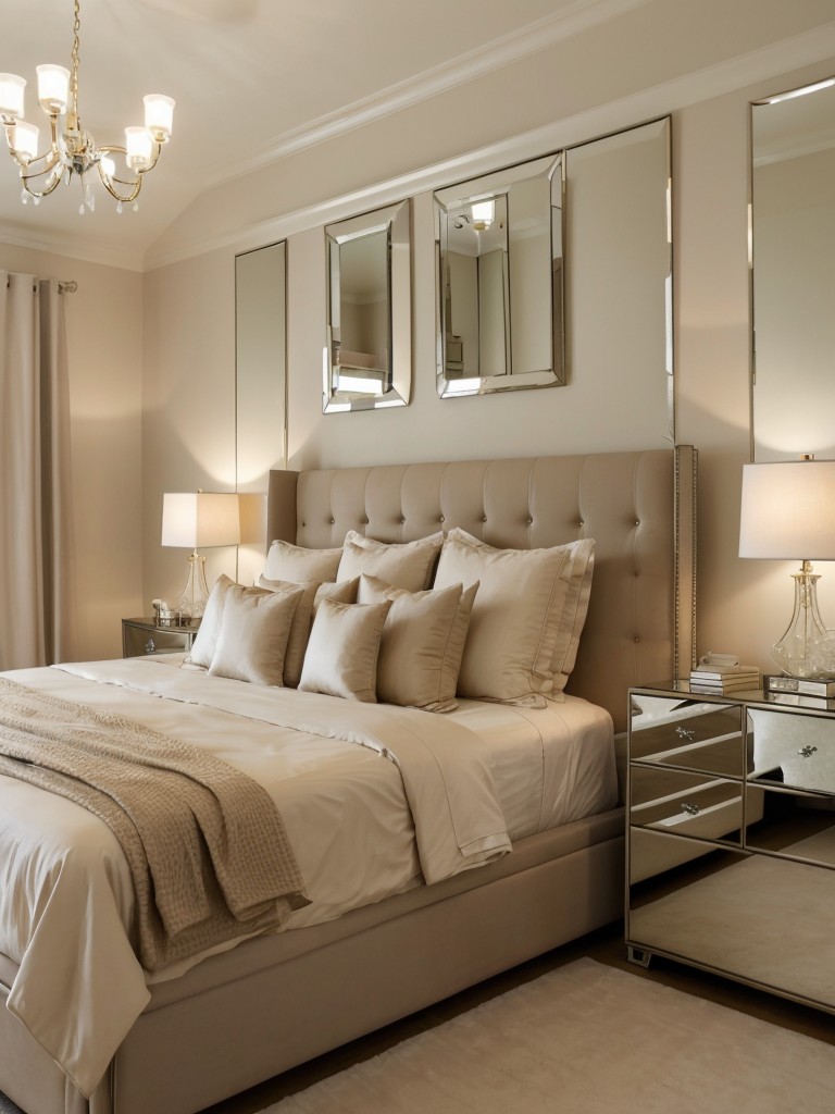 Chic Beige Bedroom: Add Glam with a Mirrored Nightstand