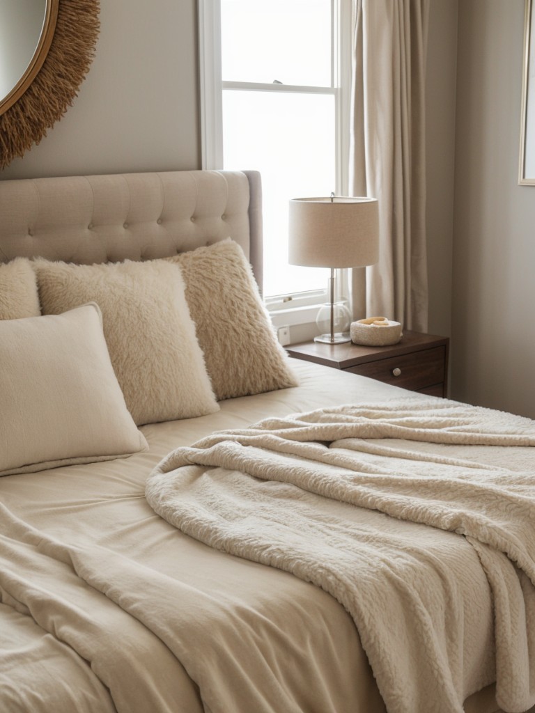 Cozy Beige Bedroom Decor: Amp up the Warmth with a Faux Fur Throw!