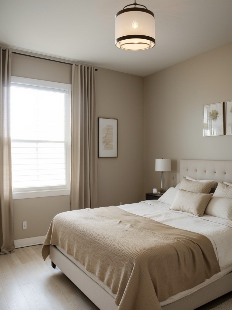 Chic Beige Bedroom Decor: Elevate Your Apartment Style with a Stunning Pendant Light!