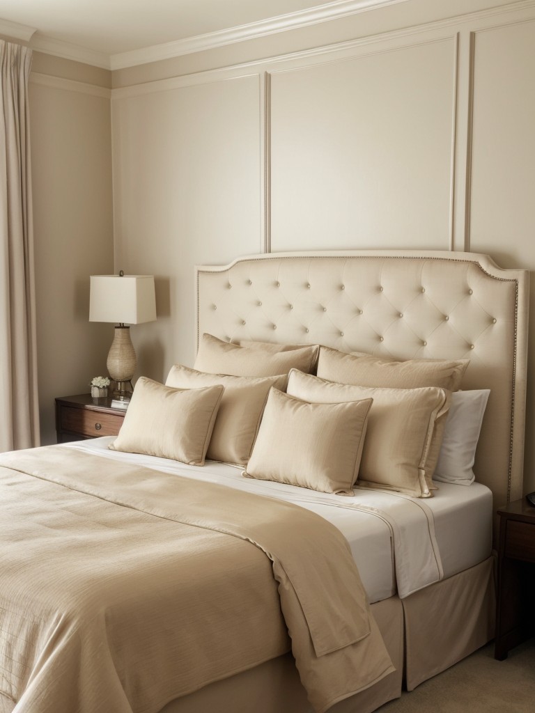 Serene Beige Bedroom: Add Luxury with Headboard & Canopy