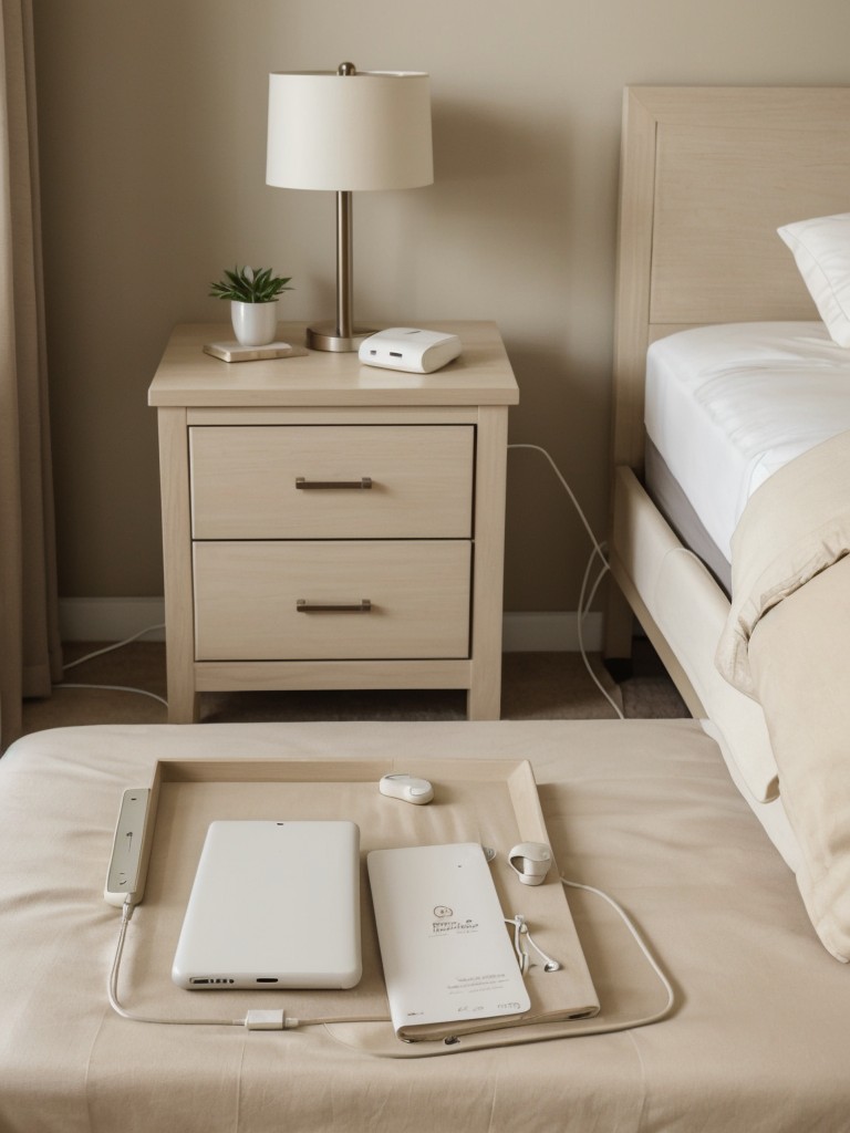 Cozy Beige Bedroom: Restful Sleep with USB Charging Port