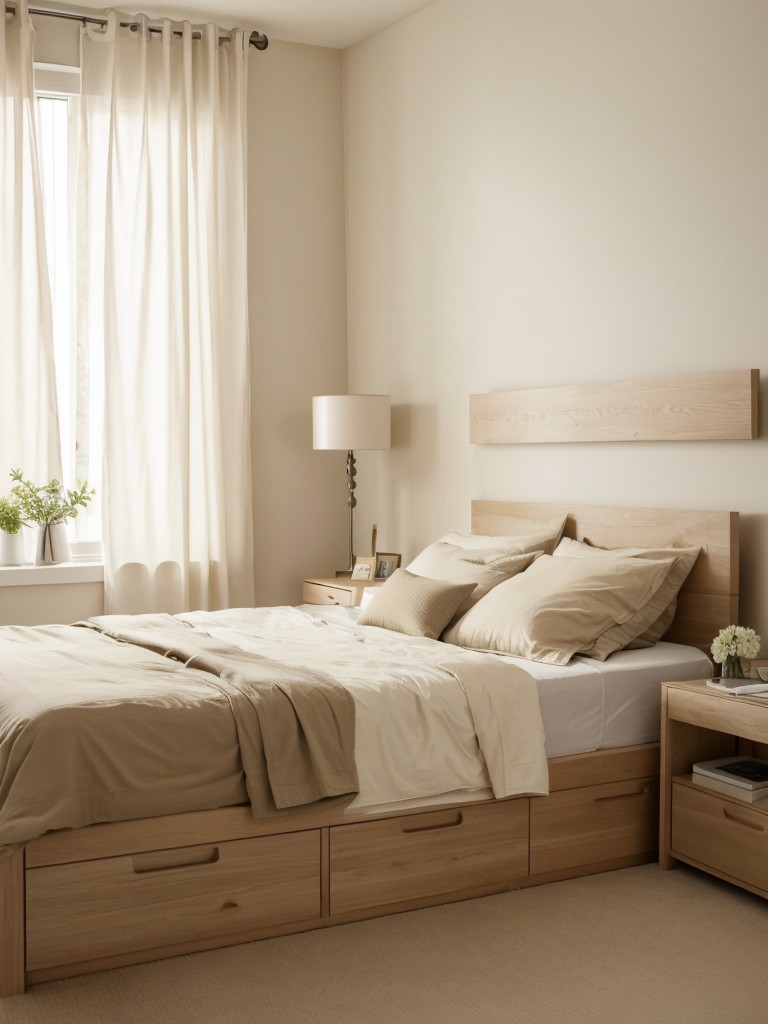 Beige Bedroom Bliss: Stylish & Organized Apartment Living