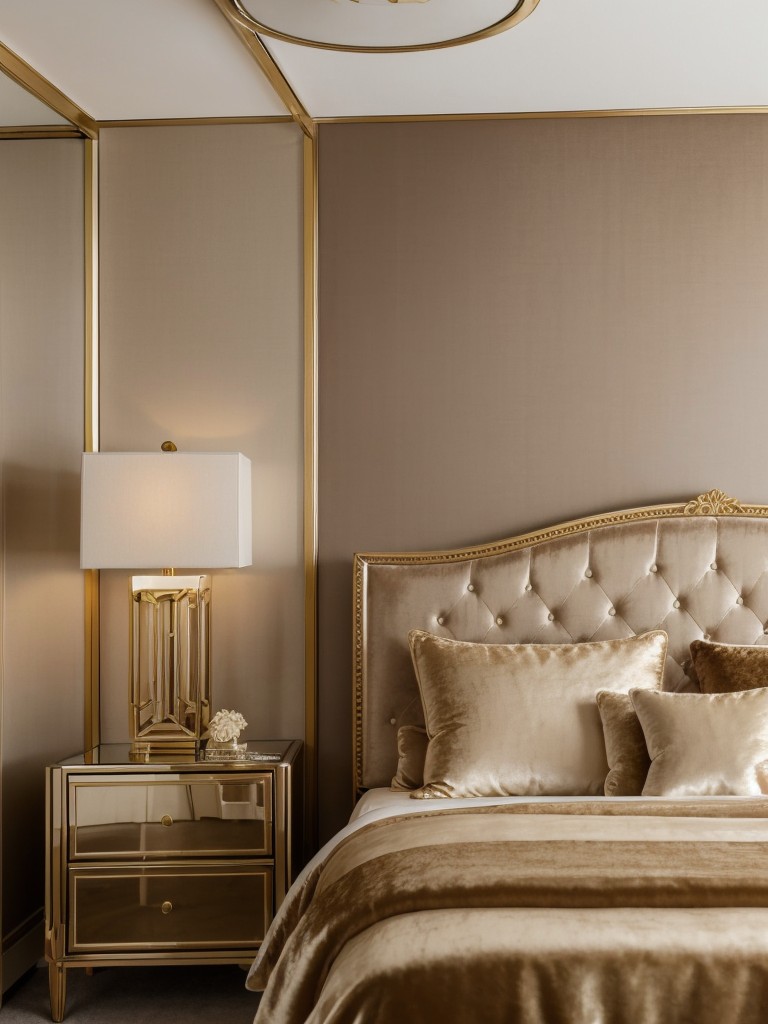 Chic Beige Bedroom: Glam Up with Velvet and Metallic Accents!