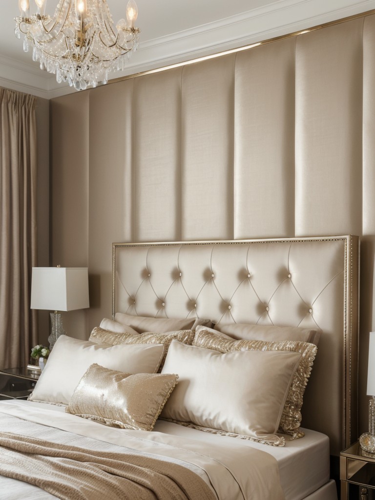 Glamorous Apartment Bedroom Decor: Beige Bliss with Crystal Accents!