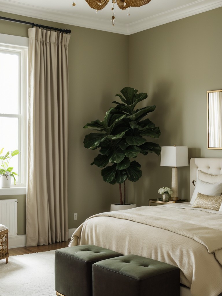 Get a High-End Look with Beige Bedroom Decor & Lush Greenery!