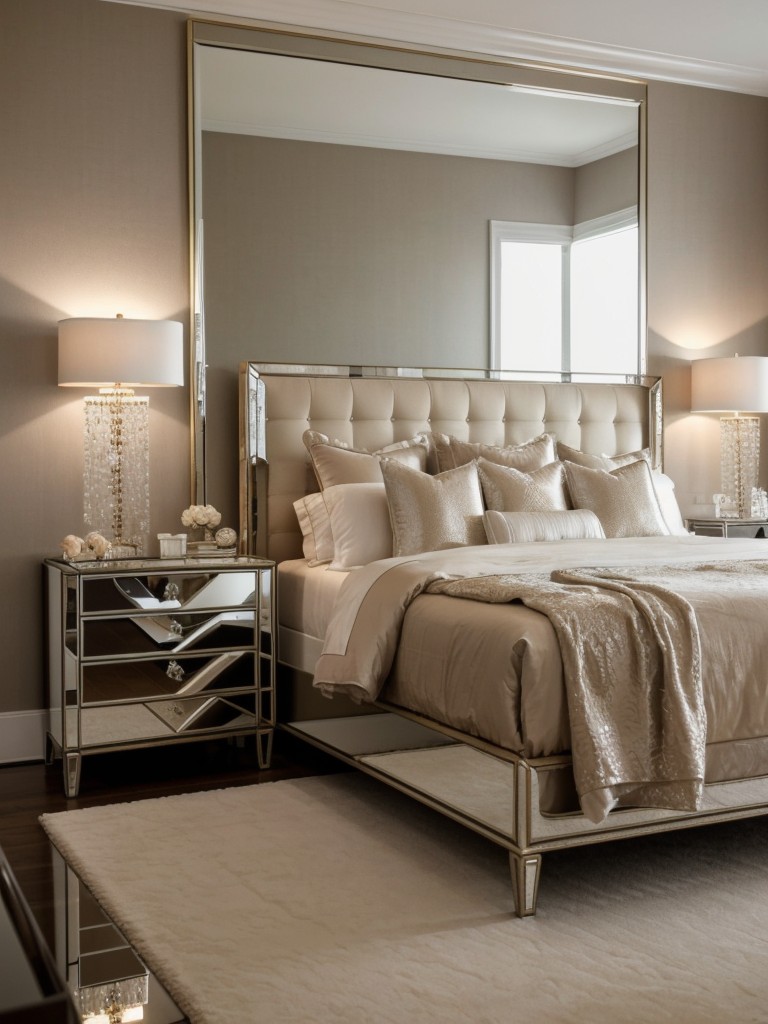 Get the Luxe Look: Beige Bedroom Decor Ideas with Mirrored Wallpaper