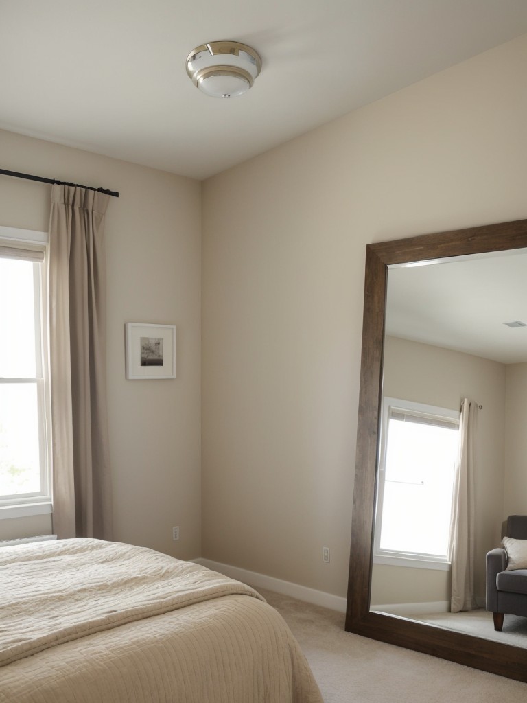 Beige Bedroom Bliss: Elevate Your Apartment with a Statement Mirror!