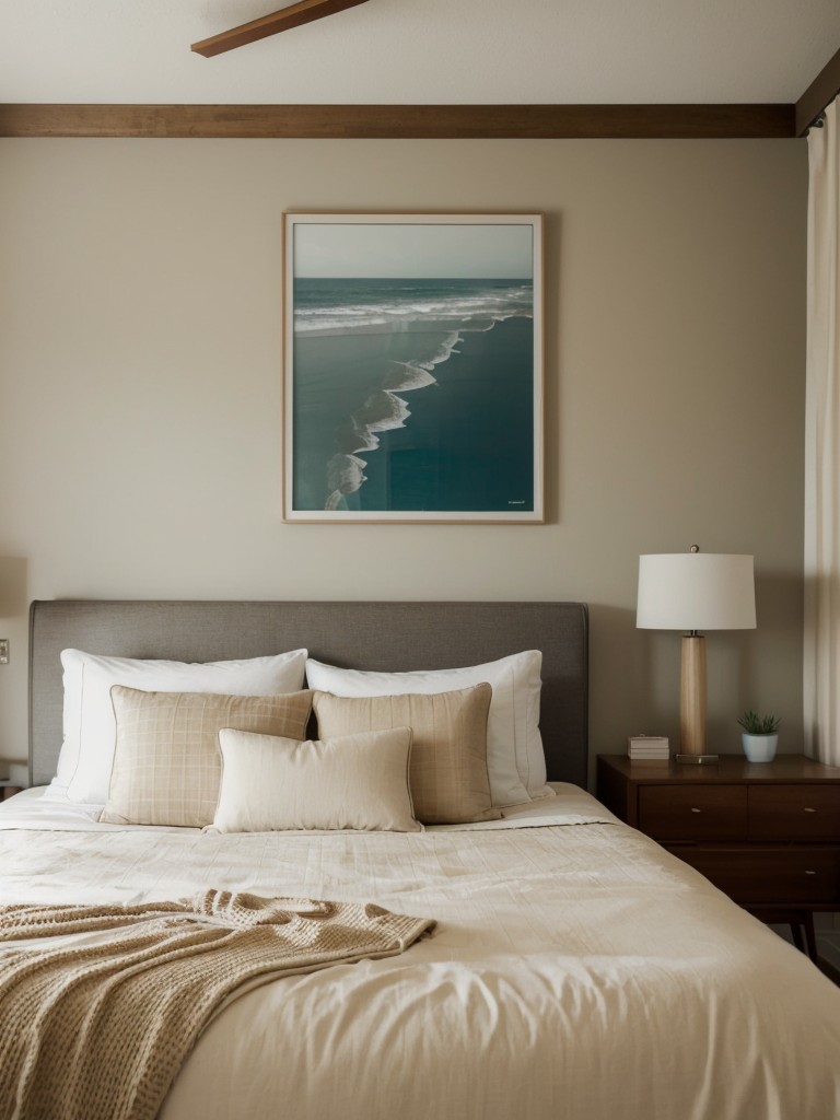 Beachy Beige Apartment Bedroom Vibes. Retro Modern Apartment Bedroom Style.