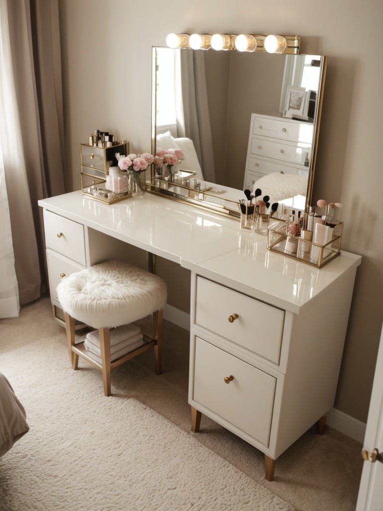 Beige Bedroom Bliss: Feminine & Chic Inspo with Vanity Storage!