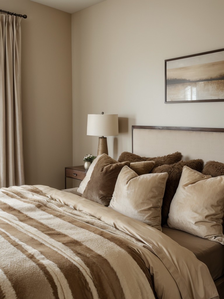 Cozy Beige Bedroom Decor: Layered Luxury with Earthy Touches.