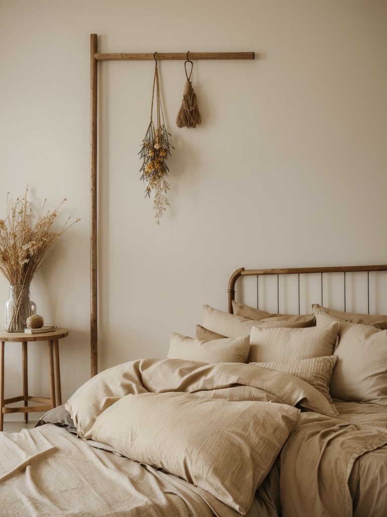 Organic Bliss: Beige Bedroom Decor with Dried Flowers