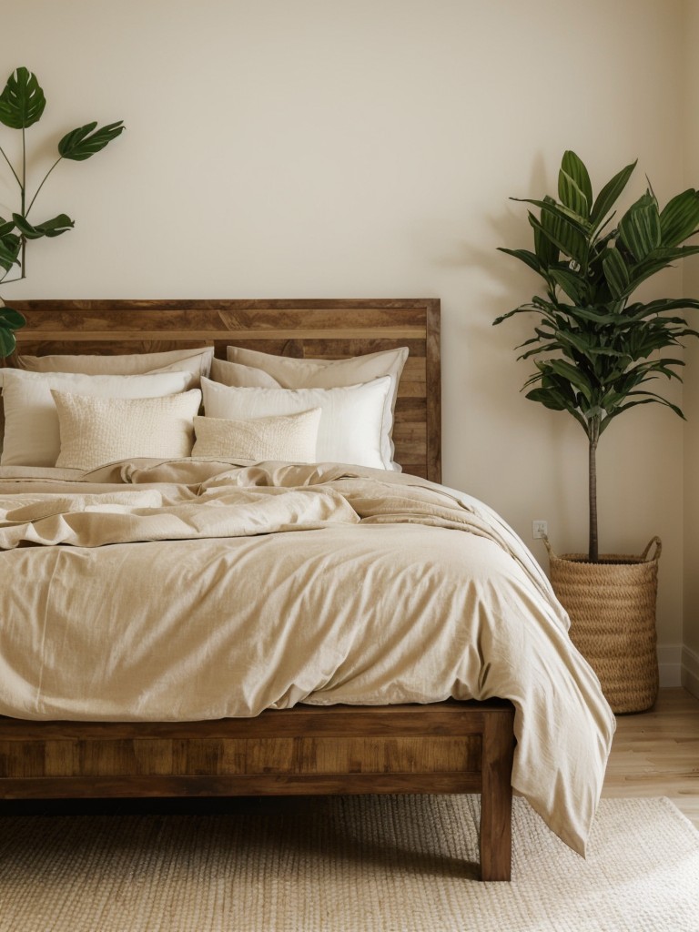 Serene Beige Bedroom: Bring Nature Indoors for Calming Vibes!