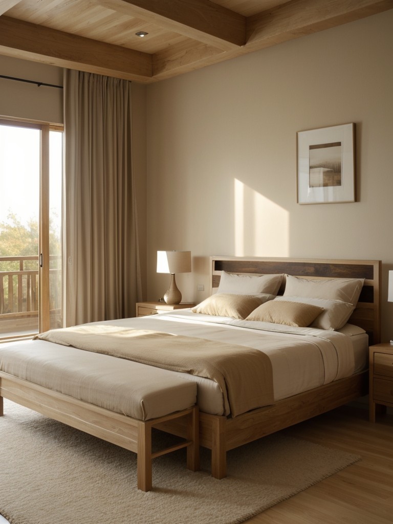 Zen-Inspired Beige Bedroom with Light Wood Furniture