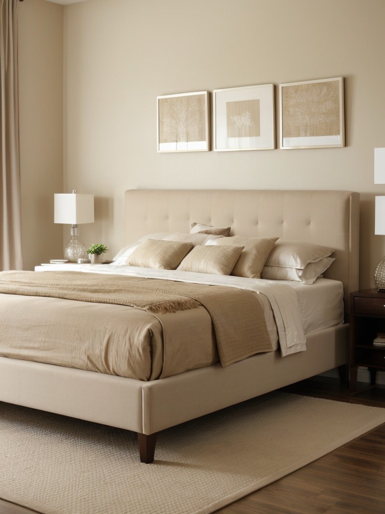 Zen-Like Beige Bedroom with Luxurious Upholstered Headboard