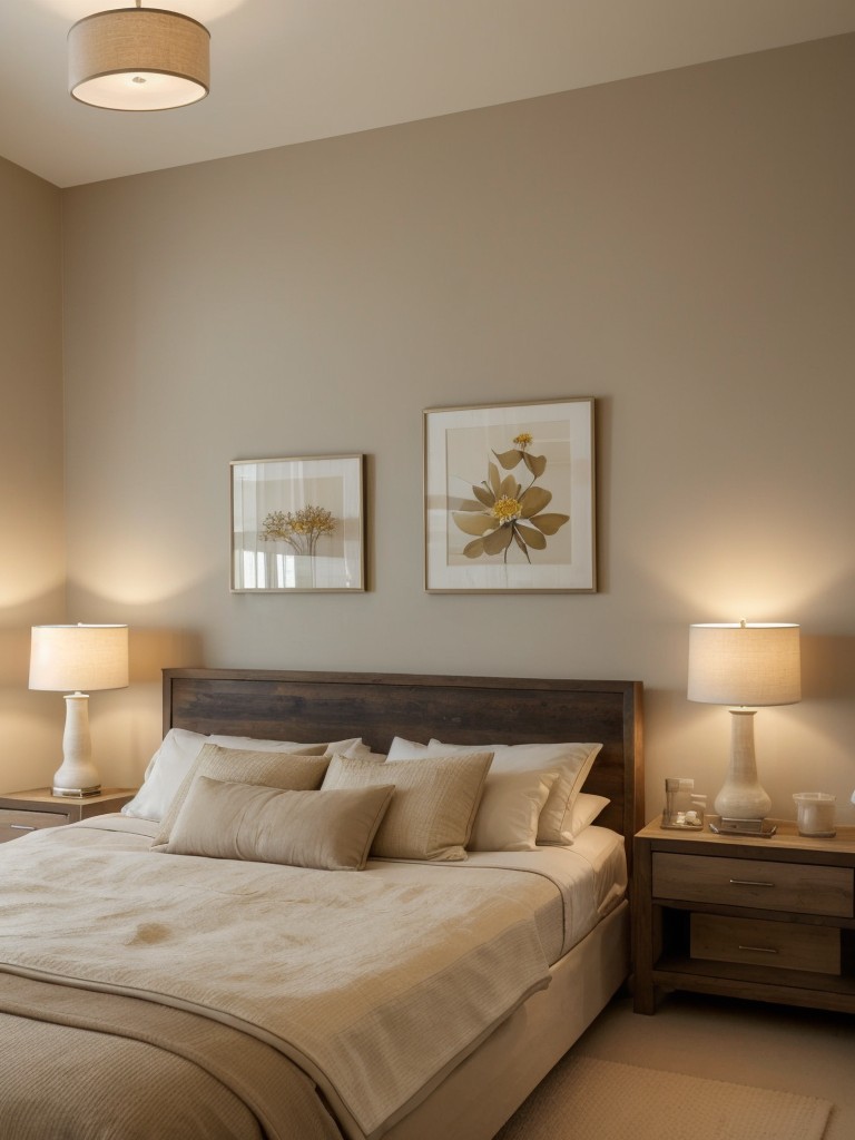 Create a Zen retreat with tranquil beige bedroom decor, infused with soothing scents.