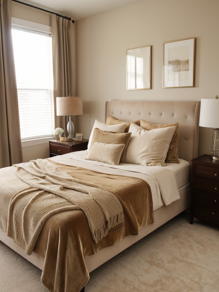 Beige Bedroom Bliss: Get Cozy with Velvet Throw Pillows!