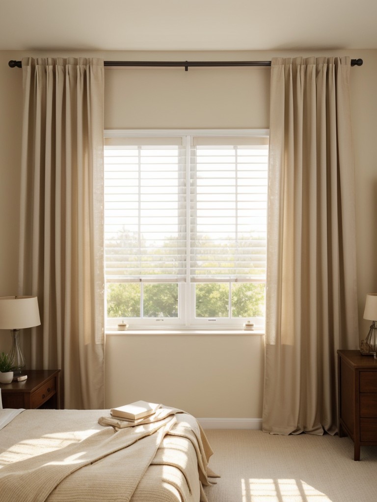 Cozy Beige Bedroom: Elevate tranquility with light neutral curtains or blinds.