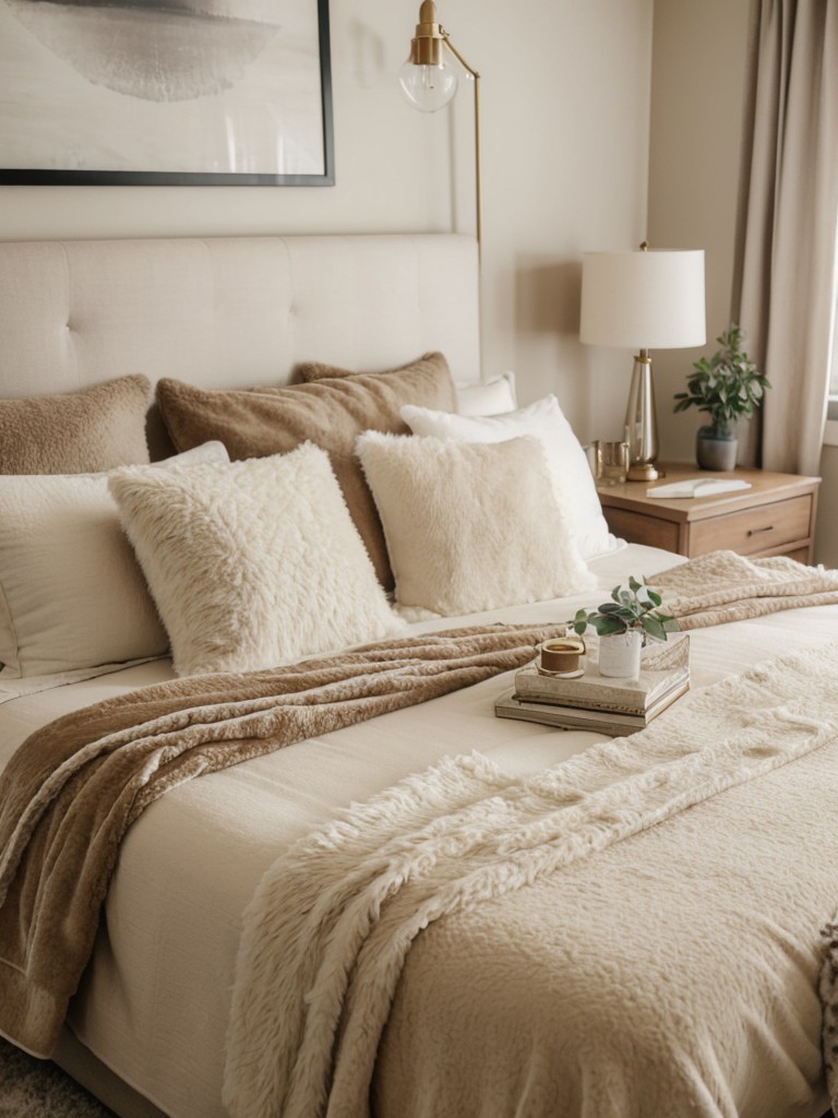 Cozy & Chic: Beige Bedroom Decor with Faux Fur Throw