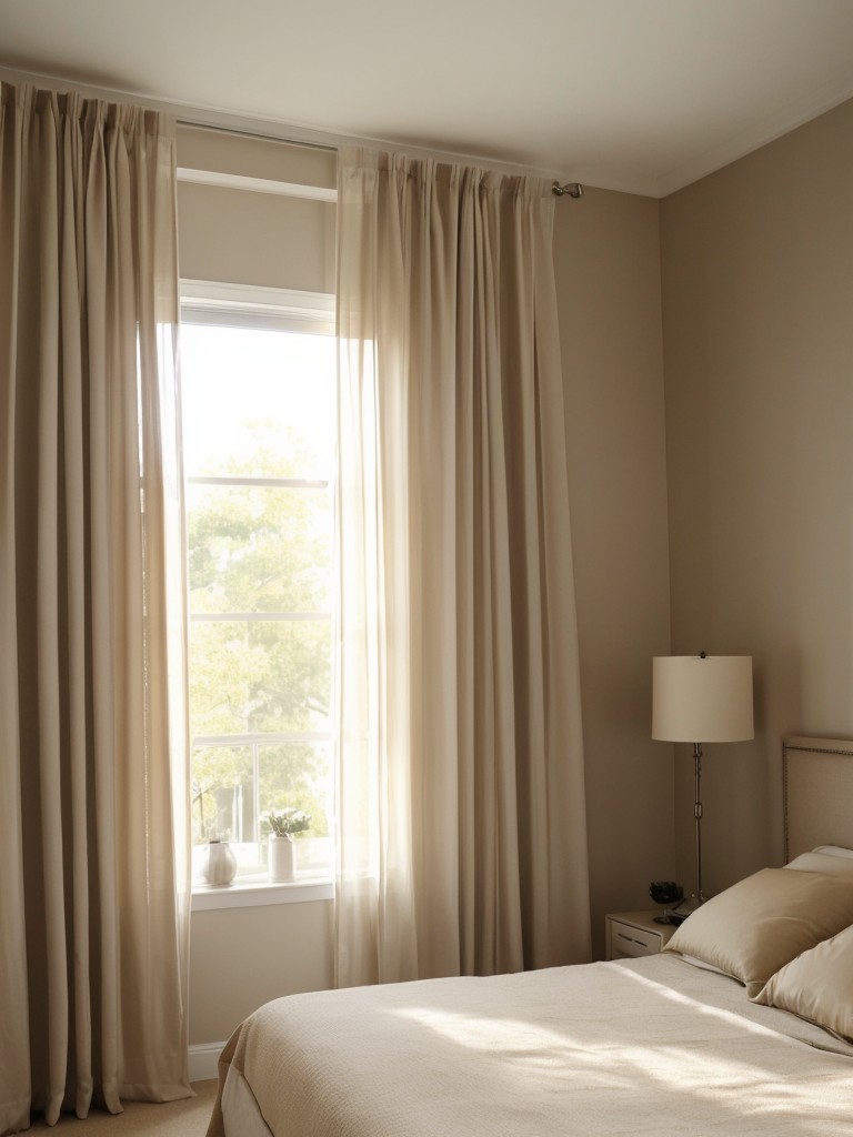 Airy Beige Bedroom: Make Your Space Feel Larger with Light Curtains!