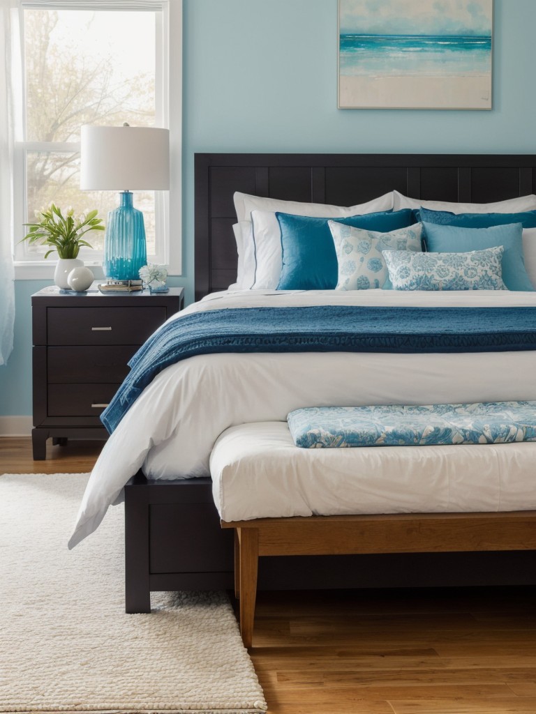 Serene Blue Bedroom Bliss: Elevate your space with vibrant accents!