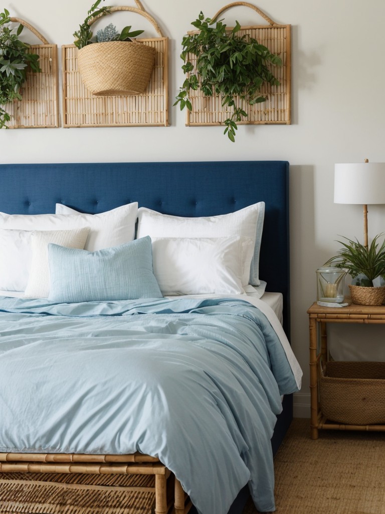 Serene Apartment Bedroom: Embrace Blue Hues and Nature Vibes!