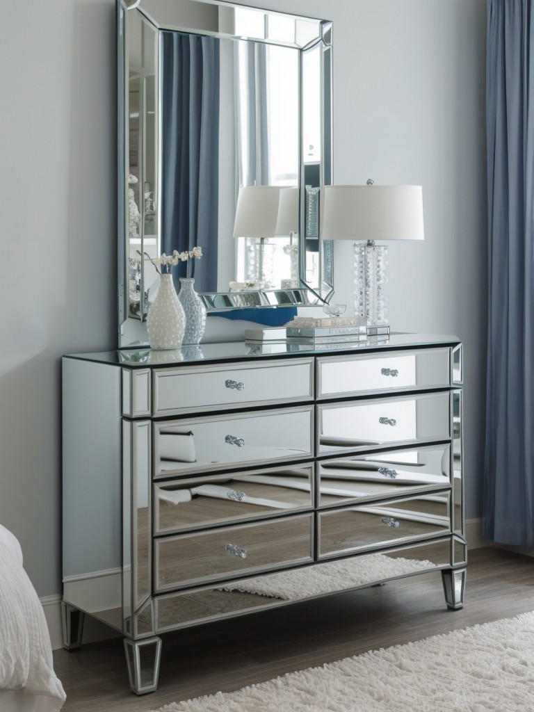 Glamorous Blue Bedroom: Create a Tranquil Oasis with Mirrored Furniture!