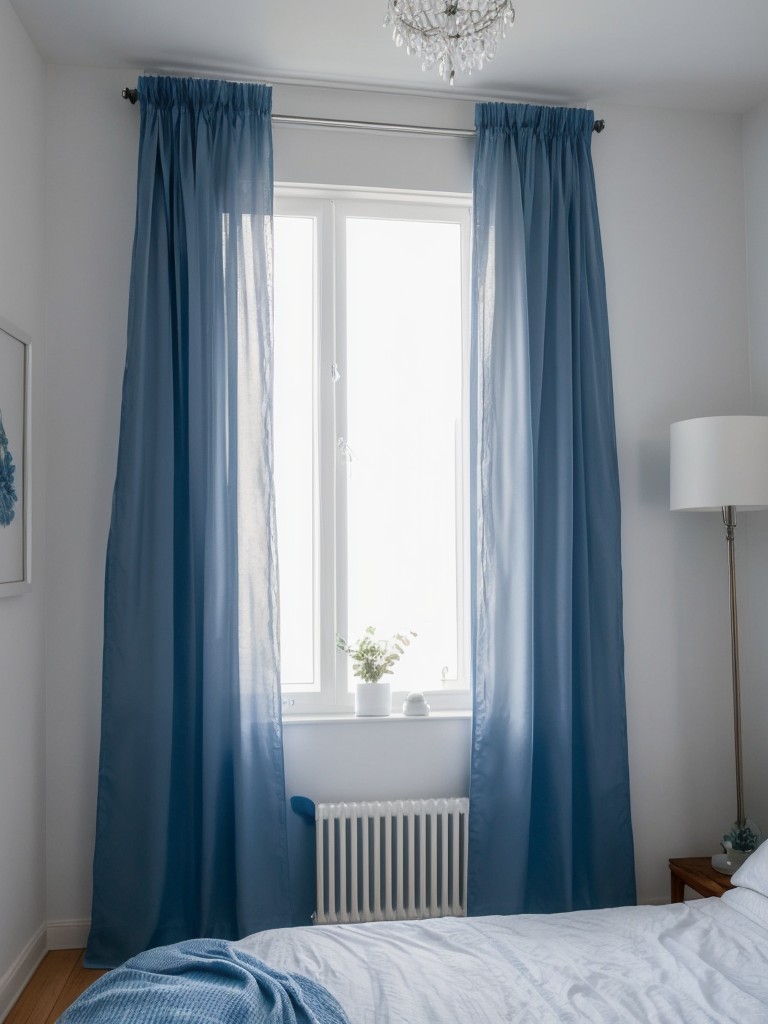 Escape to a Dreamy Blue Bedroom with Sheer Curtains and Fairy Lights!