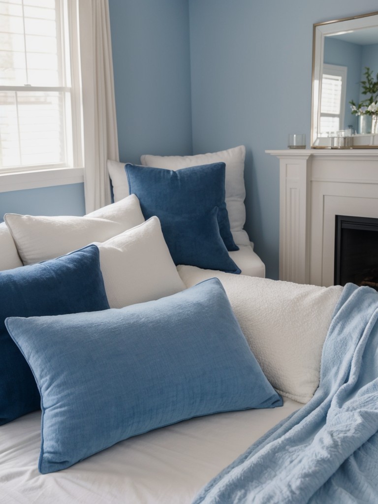 Blue Bedroom Bliss: Dive into Serenity with Plush Pillows and Cozy Throws!