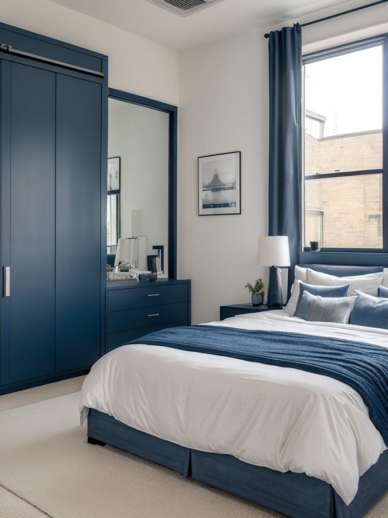 Tranquil Blue Oasis: Elevate Your Apartment Bedroom with Industrial Chic