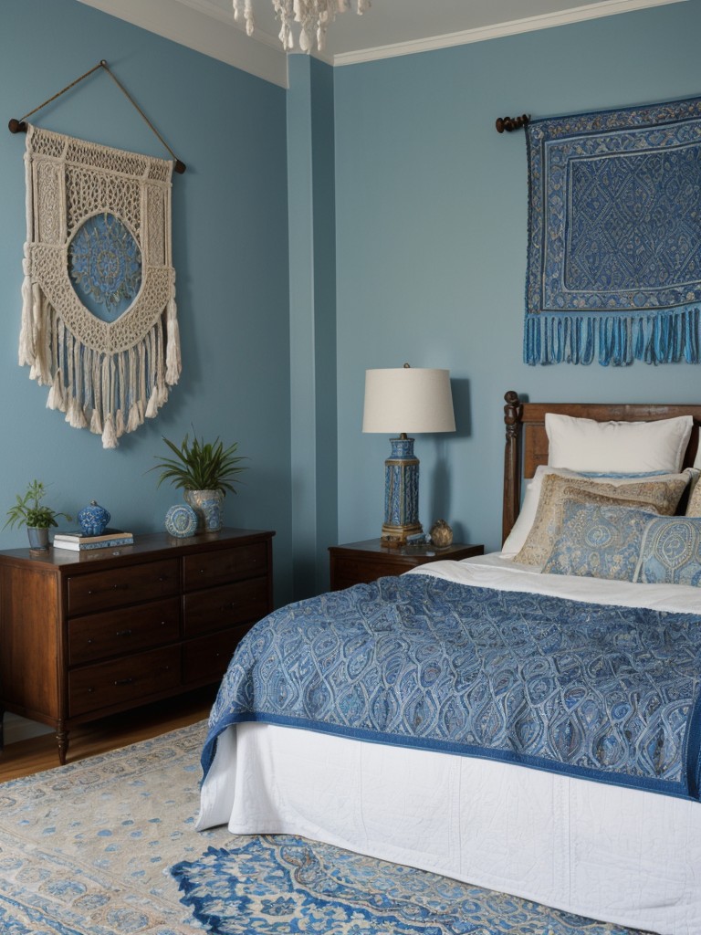 Boho Bliss: Inspiring Blue Bedroom Decor for an Adventurous Atmosphere