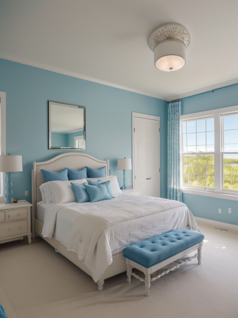 Create an airy seaside escape in your bedroom with blue decor