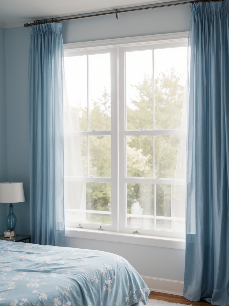 Serene Blue Bedroom Retreat: Create Romance with Soft Lighting and Delicate Florals!