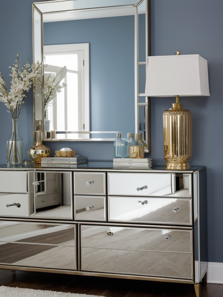 Sleek Metallic Accents for a Blue Bedroom Transformation.