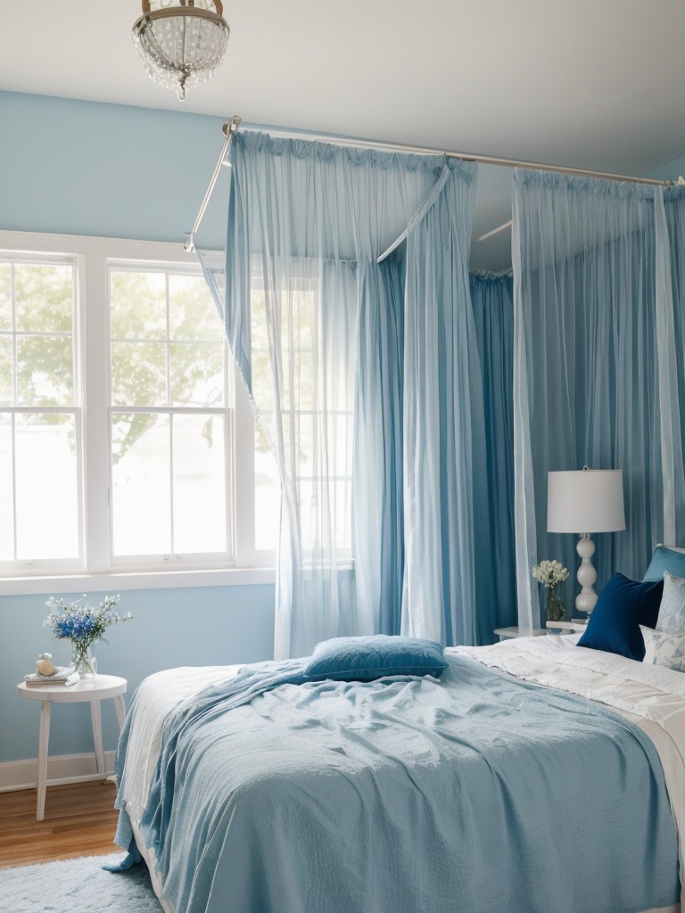 Stunning Blue Bedroom Makeover: Create a Dreamy Haven with Sheer Curtains!