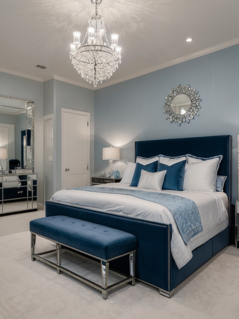 Serene Blue Bedroom Bliss with Glam Decor