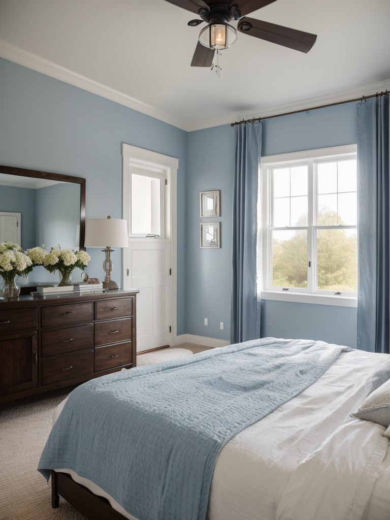 Embrace Farmhouse-inspired Coziness in your Blue Bedroom!