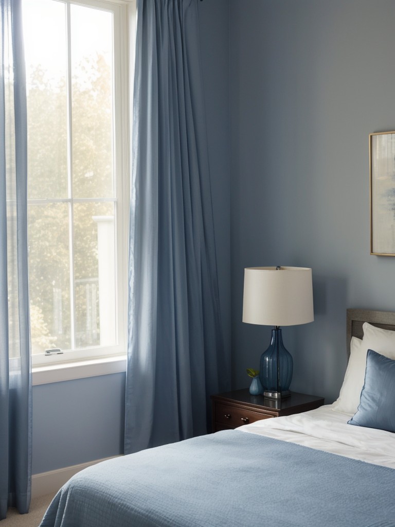 Serene Blue Bedroom Oasis: Soft Sheer Curtains for Natural Light & Privacy