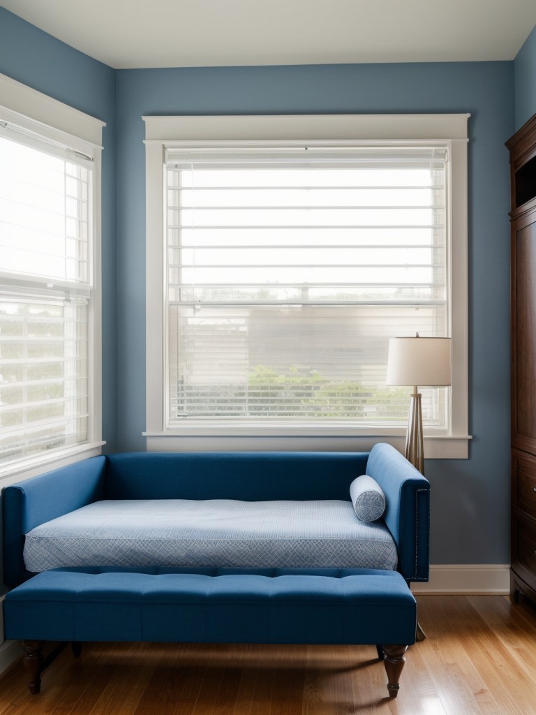 Blue Bedroom Bliss: Stylish Upholstered Bench for Seating & Storage!