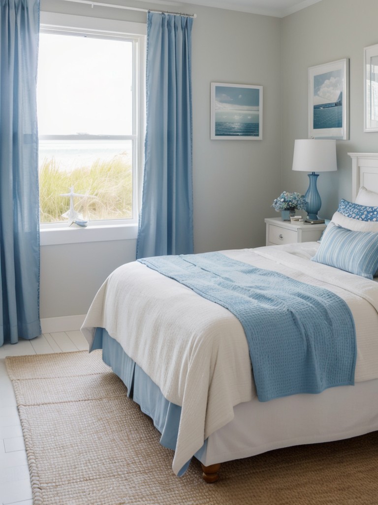 Coastal-inspired bedroom retreat: Soft blues, sandy neutrals, and nautical accents