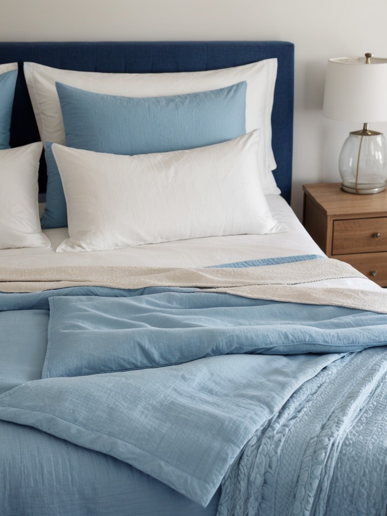 Cozy Blue Bedroom: Optimize Comfort & Serenity with Layered Textiles!