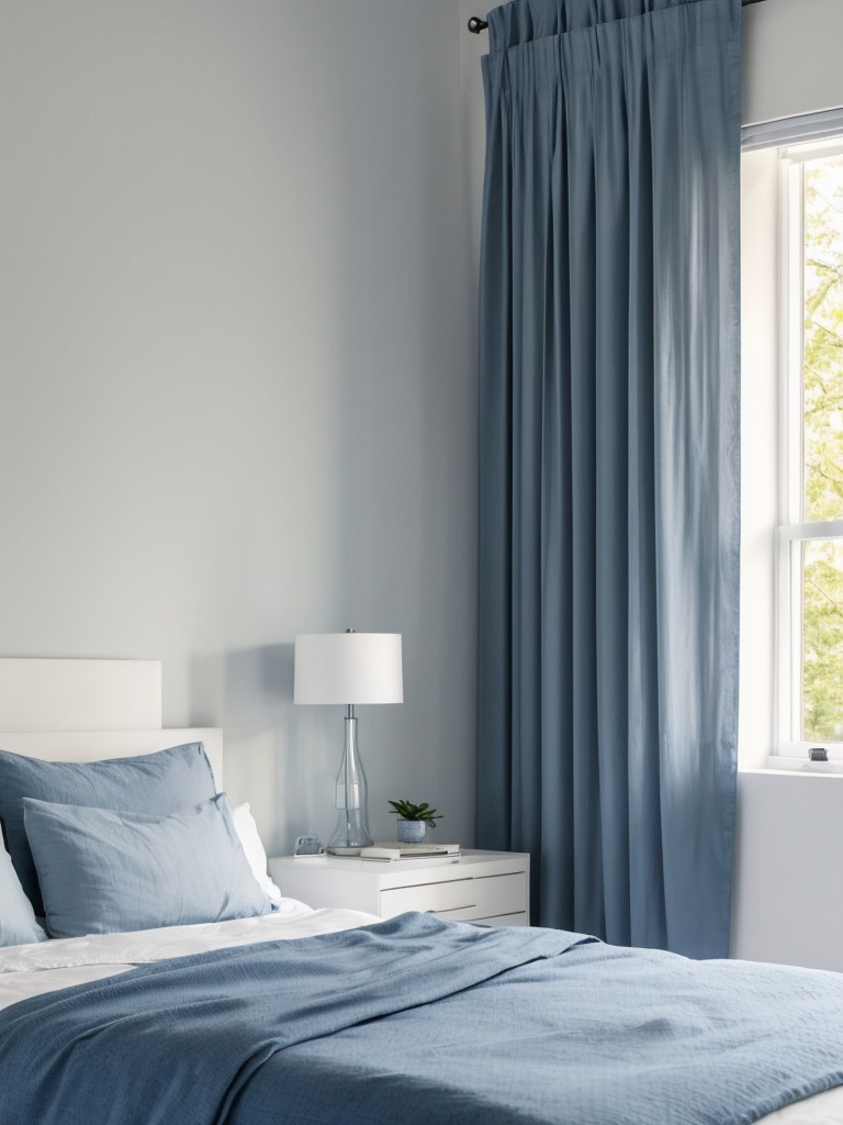 Serene Blue Bedroom: Embrace Minimalism for a Tranquil Apartment