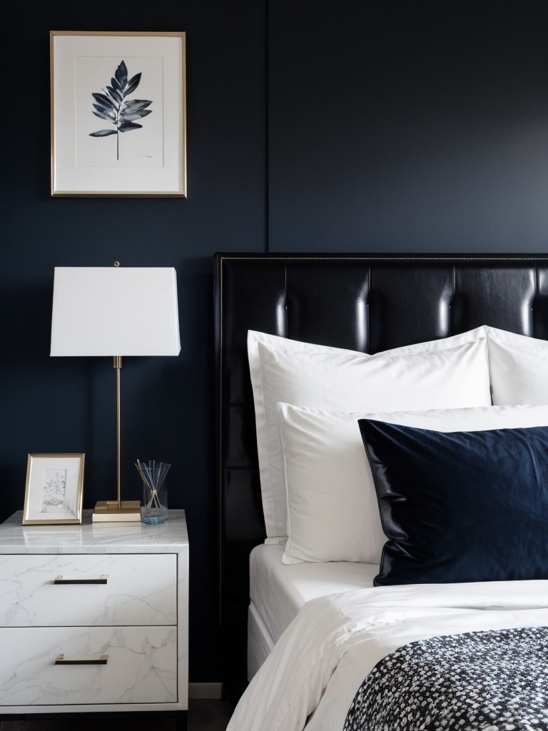 Create a Serene Blue Apartment Retreat with Chic Black & White Decor.